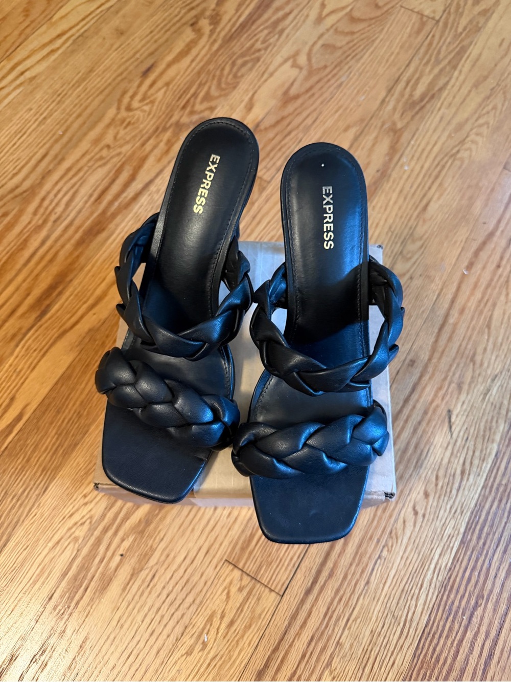 Express Black Braided Square-Toe Slide Mules